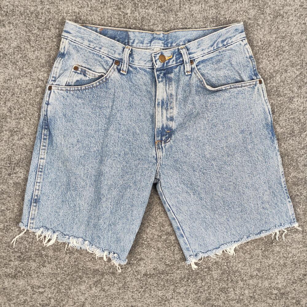 Wrangler Shorts Mens 33 Blue Light Wash Denim Jean Cutoff Frayed Hem Casual